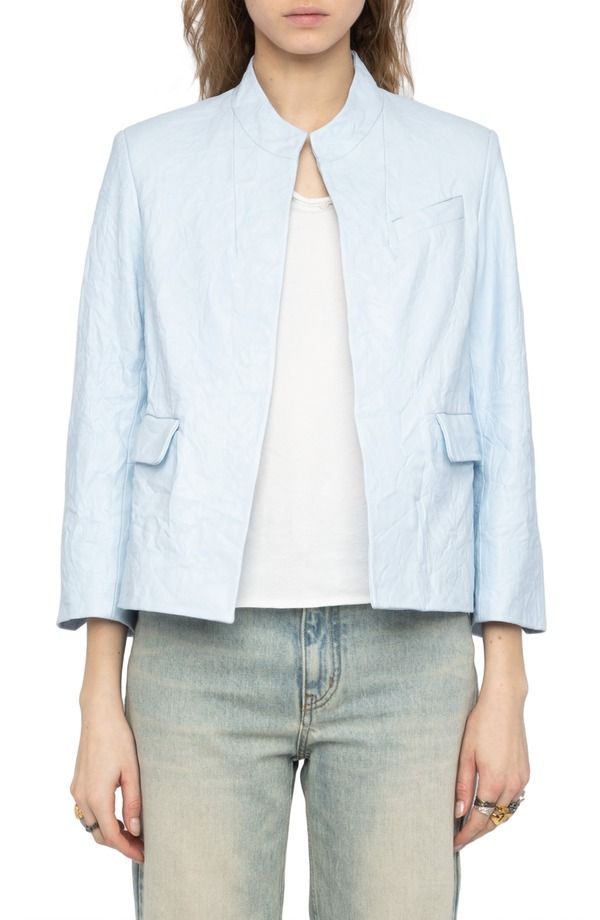 ザディグ エ ヴォルテール レディース アウター ジャケット・ブルゾン レザー Zadig Voltaire Veryn Cuir Crinkled Leather Jacket Baby Blue ブルー 104,390円