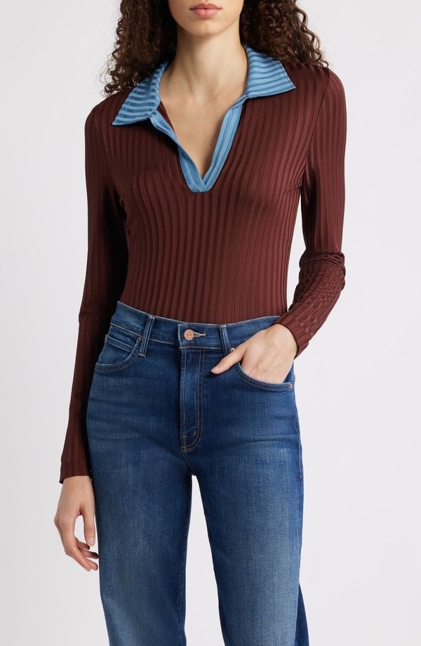 ラグアンドボーン レディース トップス ポロシャツ カラーブロック rag bone Natalia Colorblock Long Sleeve Polo Chocolate Brown ブラウン