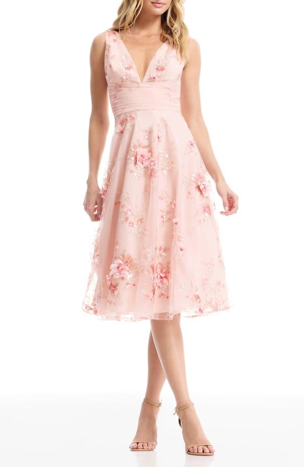 ドレスザポプレーション レディース トップス ワンピース ノースリーブ Dress the Population Posie Sleeveless Fit Flare Cocktail Dress Blush Multi ブラッシュ