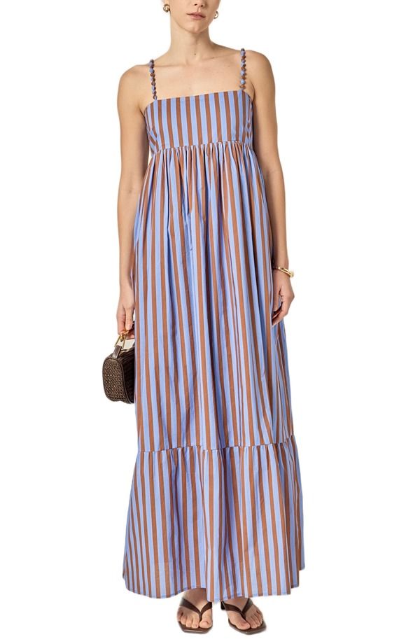 イングリッシュファクトリー レディース トップス ワンピース ノースリーブ マキシ English Factory Big Stripe Sleeveless Maxi Dress Blue Brown Stripe ブルー