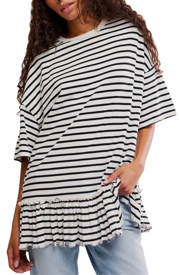 フリーピープル レディース トップス Tシャツ Free People Whyestripe TShirt Black And White Comb ホワイト