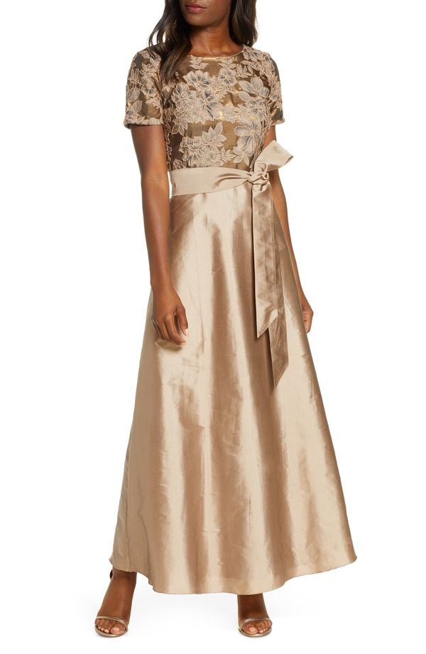ピサッロナイツ レディース トップス ワンピース Pisarro Nights Beaded Taffeta Gown Gold ゴールド