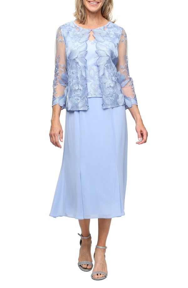 アレックスイブニングス レディース トップス ワンピース ミディ ジャケット Alex Evenings Mock Jacket Midi Dress Hydrangea