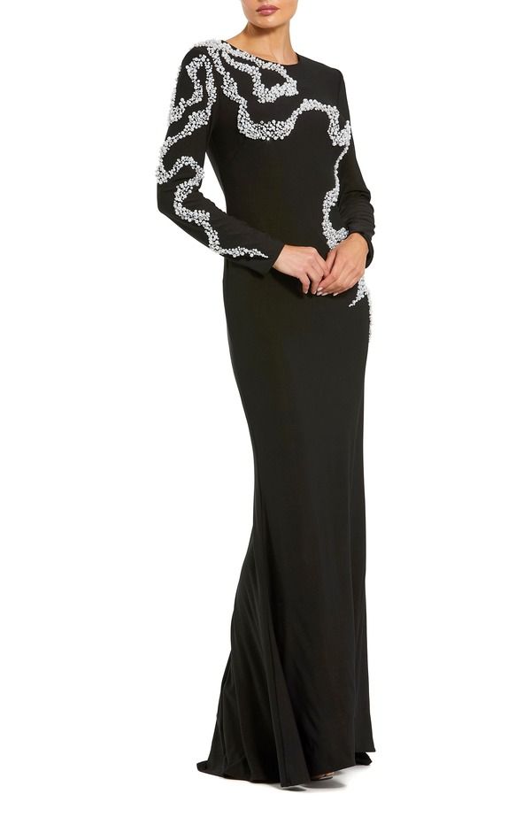 マックダガル レディース トップス ワンピース Mac Duggal Beaded Swirl Appliqu Gown Black ブラック