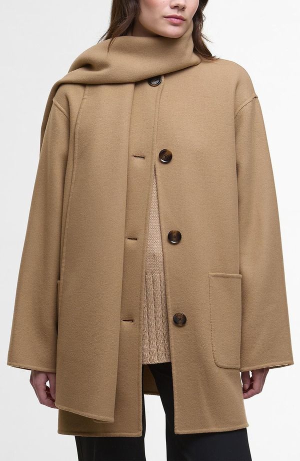 バブアー レディース アウター ジャケット・ブルゾン ウール コート Barbour Clementine Scarf Detail Wool Blend Coat Camel キャメル