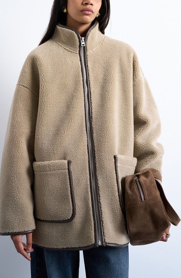 トップショップ レディース アウター ジャケット・ブルゾン Topshop Longline Faux Shearling Jacket Brown ブラウン