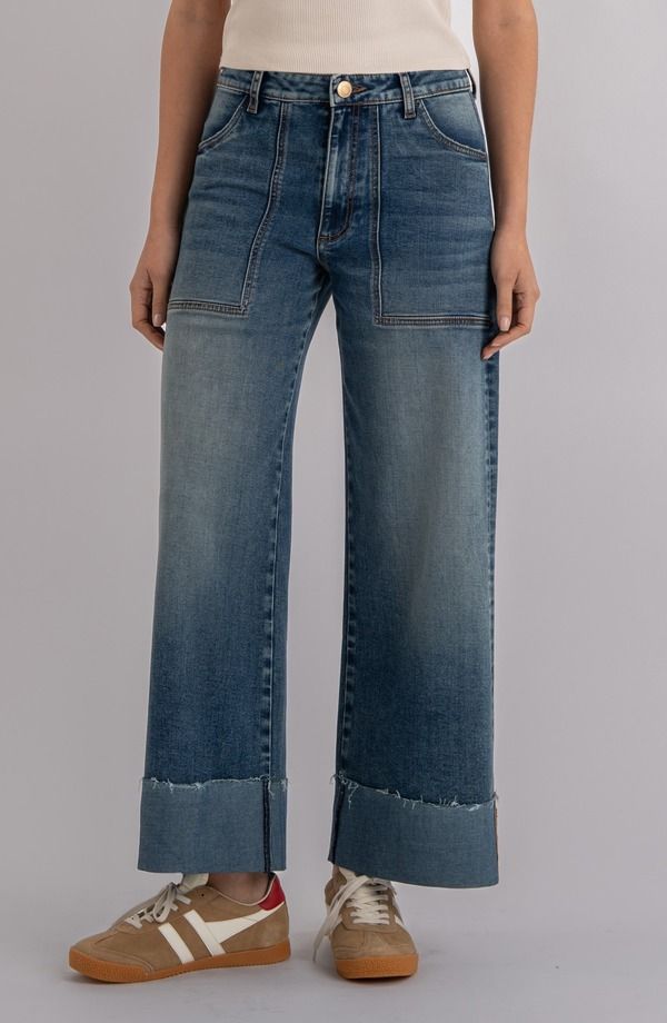 カットフロムザクロス レディース ボトムス デニムパンツ ワイドレッグ ハイウエスト ジーンズ KUT from the Kloth Meg Patch Pocket High Waist Wide Leg Jeans Witted WMedium