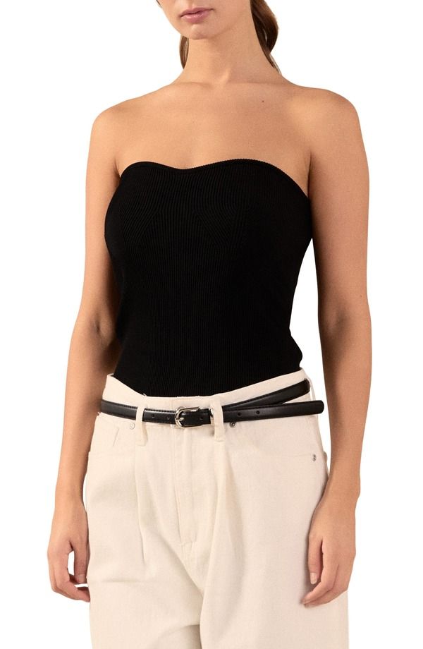 エンドレスローズ レディース トップス シャツ ストラップレス Endless Rose Strapless Rib Top Black ブラック