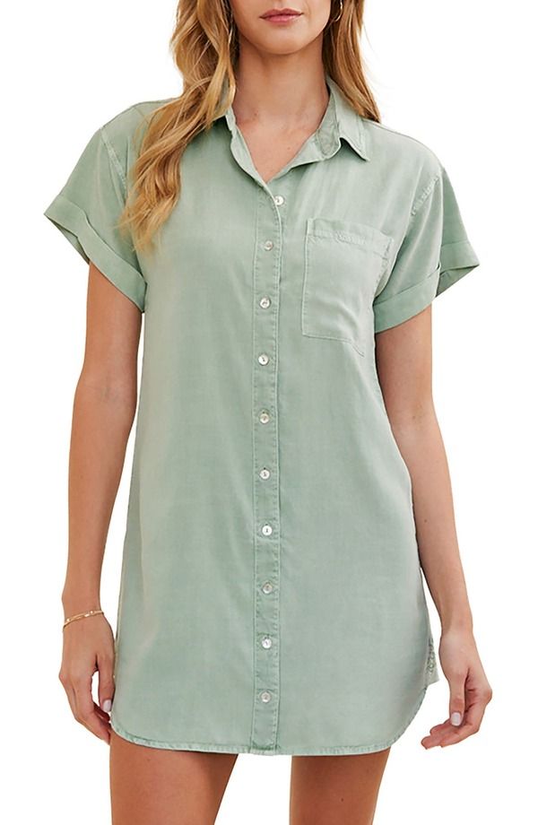 ベラダール レディース トップス ワンピース ミニ シャツ Bella Dahl Roll Sleeve Pocket Mini Shirtdress Oasis Green グリーン