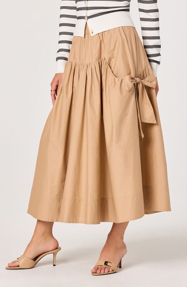 アストール レディース ボトムスカート コットン ASTR the Labelylah Bow Detail Cotton Skirt Khaki カーキ