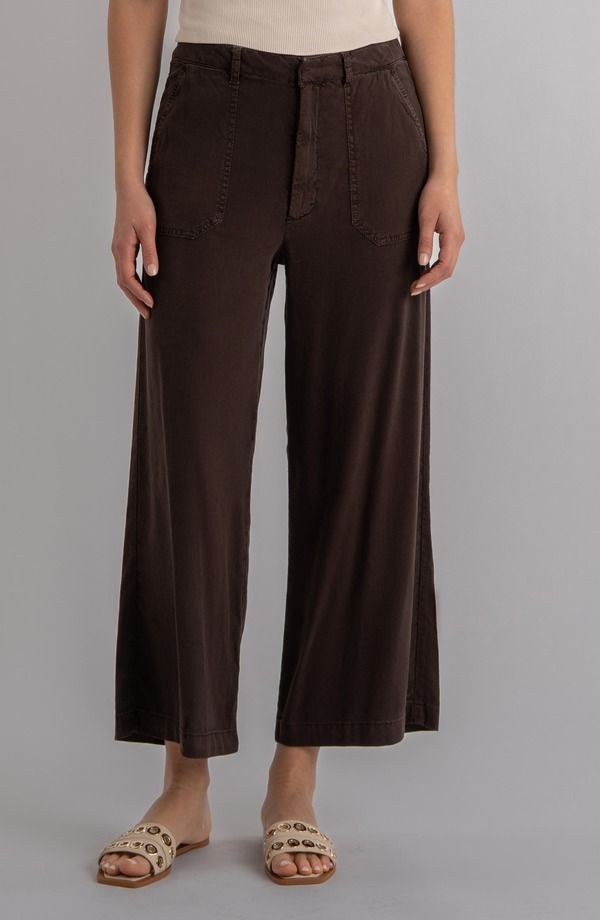 カットフロムザクロス レディース ボトムス レギンス ワイドレッグ ハイウエスト パンツ リネン KUT from the Kloth Topaz High Waist Crop Wide Leg Linen Blend Pants Chocolate チョコ