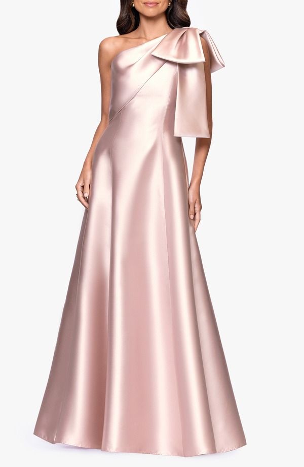ベッツィアンドアダム レディース トップス ワンピース ワンショルダー Betsy Adam Bow Detail OneShoulder Mikado Fit Flare Gown Blush ブラッシュ