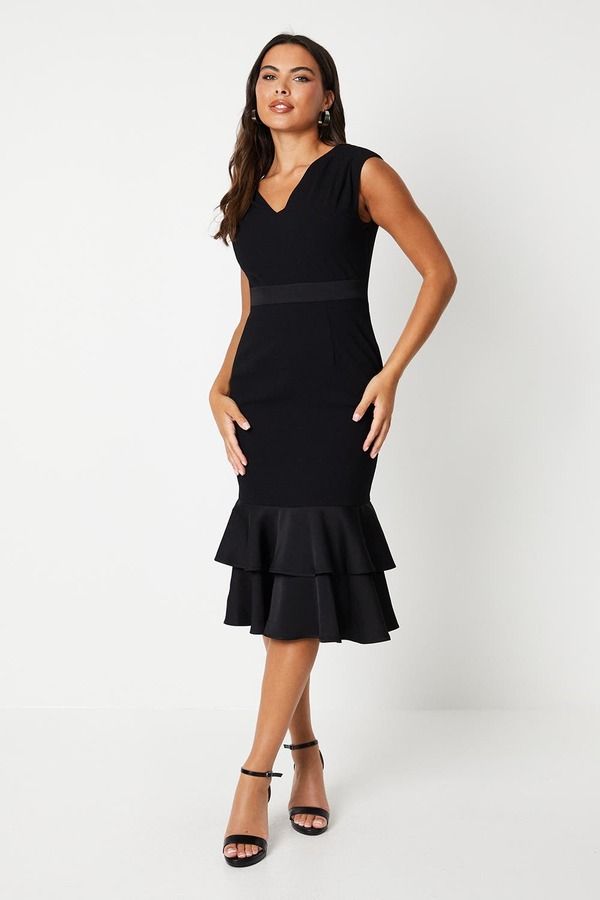コースト レディース トップス ワンピース クレープ サテン Coast Satin Back Crepeplum Dress Black ブラック