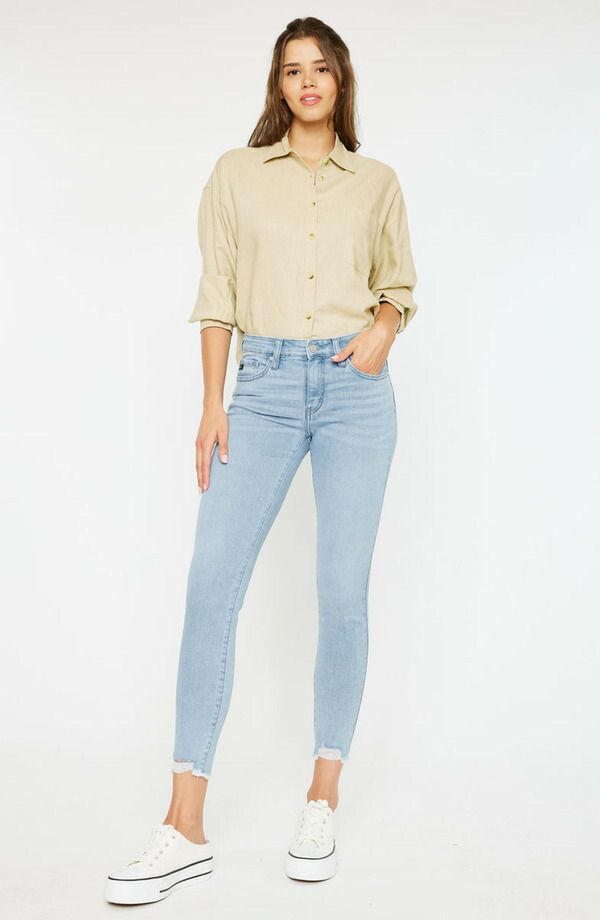 カンクン レディース ボトムス デニムパンツ アンクル ジーンズ KanCan Willowbrook Essentials Mid Rise Ankle Skinny Jeans Light Wash