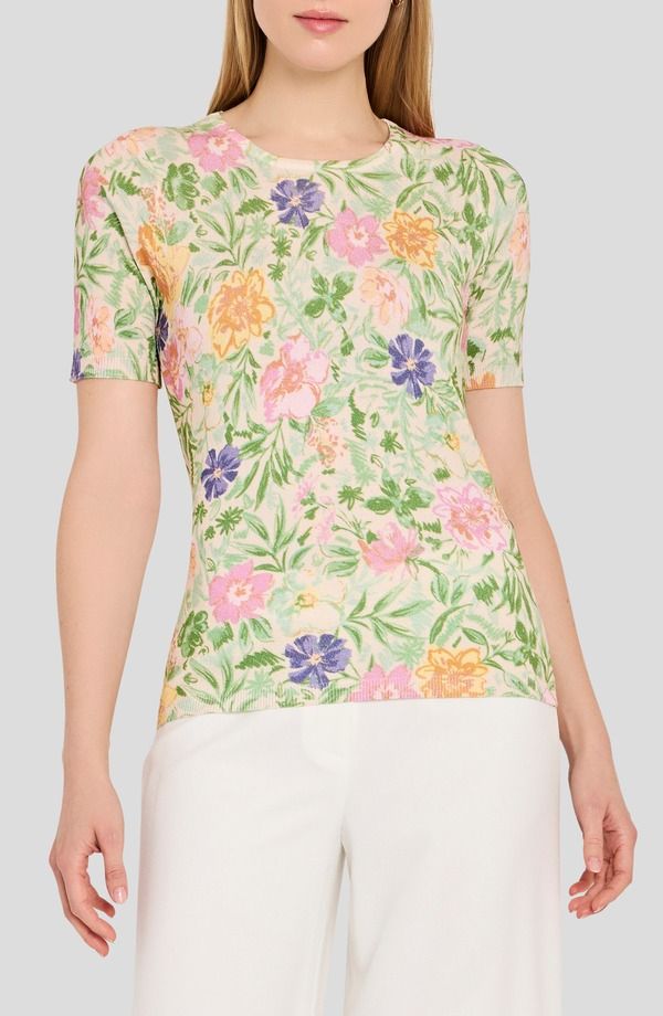 タハリエーエスエル レディース アウター パーカー・スウェット プリント セーター Tahari ASL Print Short Sleeve Sweater Nude Ross