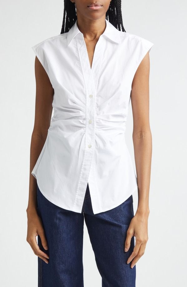 ヴェロニカ ベアード レディース トップス シャツ ギャザー Veronica Beardevra Ruched ButtonUp Shirt White ホワイト