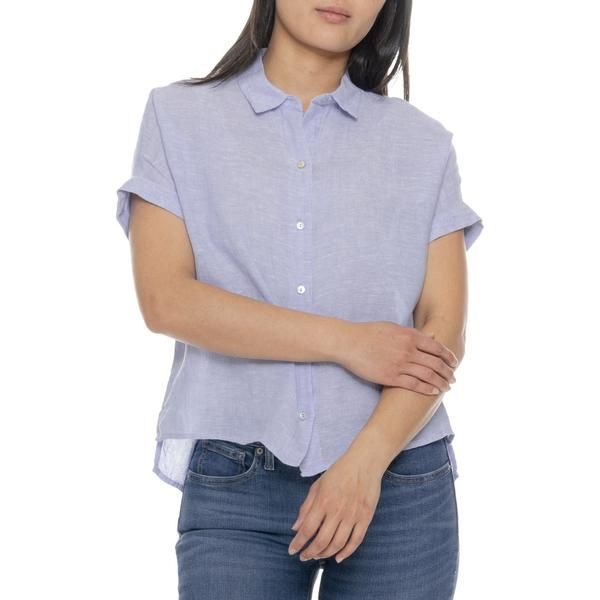 アイザック・ミズラヒ レディース トップス シャツ リネン Isaac Mizrahi New York Dolman Camp Shirt Linen Short Sleeve Hydrangea