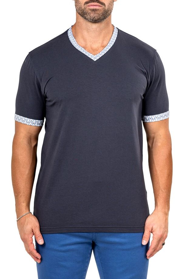 マセオ メンズ トップス Tシャツ Vネック コットン Maceoo Edison Marthyr0008 Grey Cotton VNeck TShirt Grey グレー
