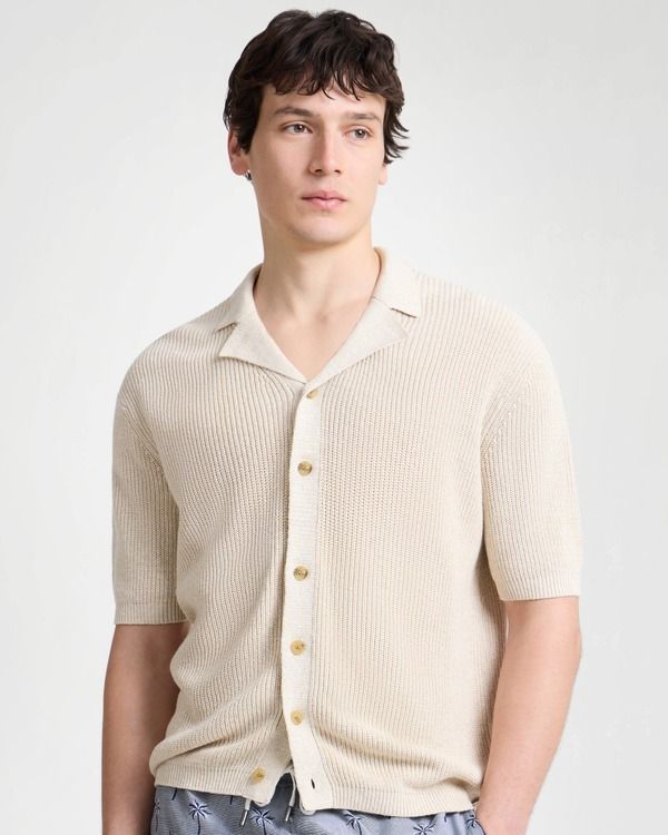 オニア メンズ トップス シャツ シルク リネン Onia Silk Linen Camp Shirt Melange Taupe トープ
