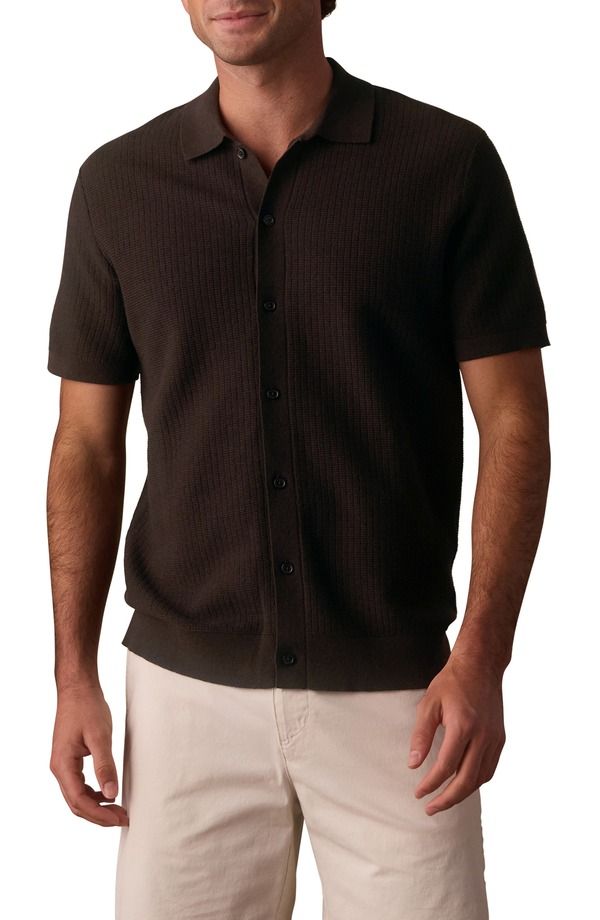 ノーマルブランド メンズ トップス Tシャツ ニット The Normal Brand BreezeKnit Short Sleeve ButtonUp Shirt Dark Brown ブラウン