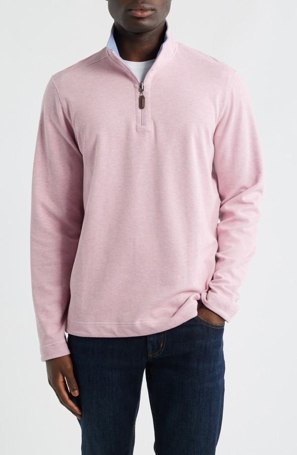 ジョンストンアンドマーフィー メンズ アウター パーカー・スウェット ハーフジップ コットン Johnston Murphy Icon Reversible Cotton Blend Quarter Zipullover Pink Light Blue ブルー
