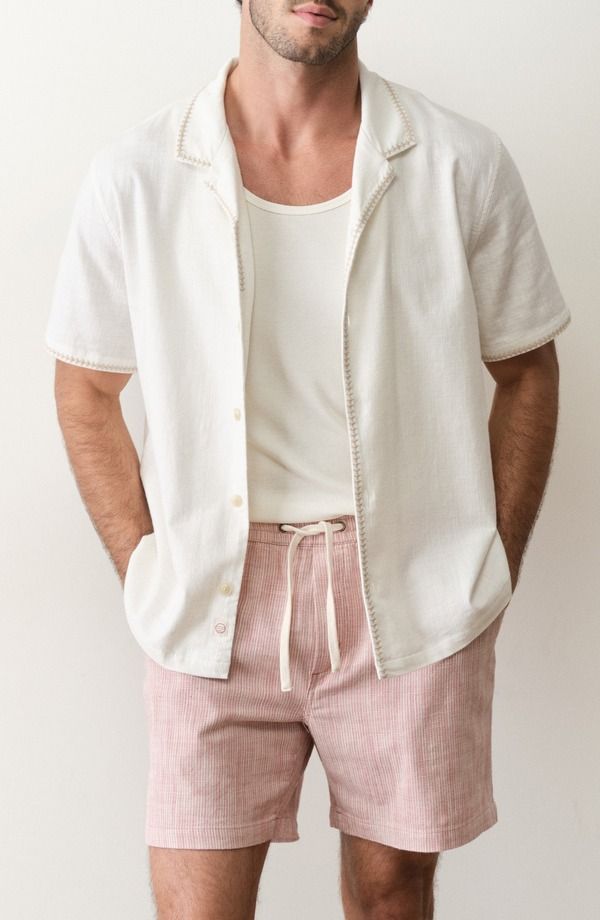 マリーン レイヤー メンズ トップス シャツ 刺繍 Marine Layer Embroidered Camp Shirt White ホワイト