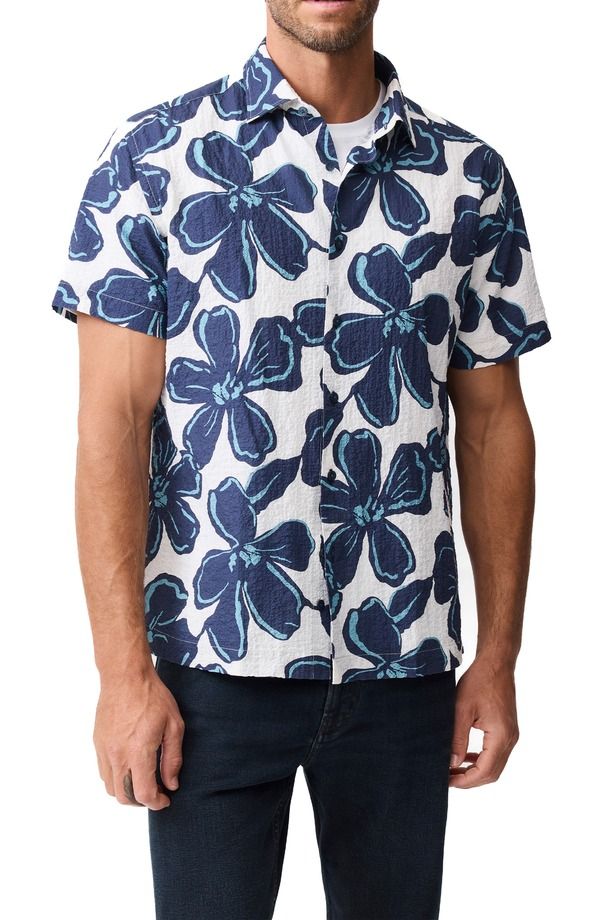 ロッドアンドグン メンズ トップス シャツ フラワー柄 フラワー Rodd Gunn Hamilton Bay Weekend Fit Floral Short Sleeve Stretch Seersucker ButtonUp Shirt Ink