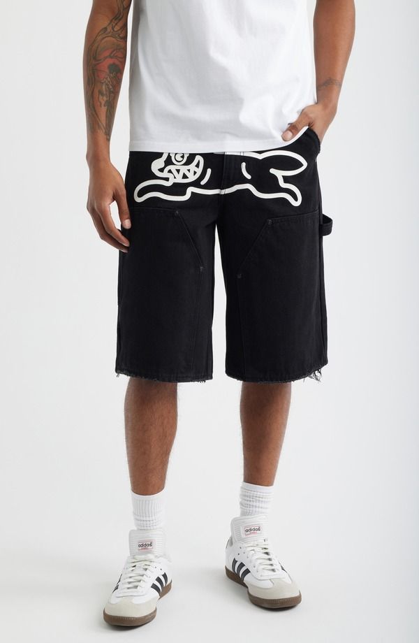 アイスクリーム メンズ ボトムス デニムパンツ ショートパンツ ロゴ ICECREAM Angelogo Detail Denim Utility Shorts Black Caramel ブラック