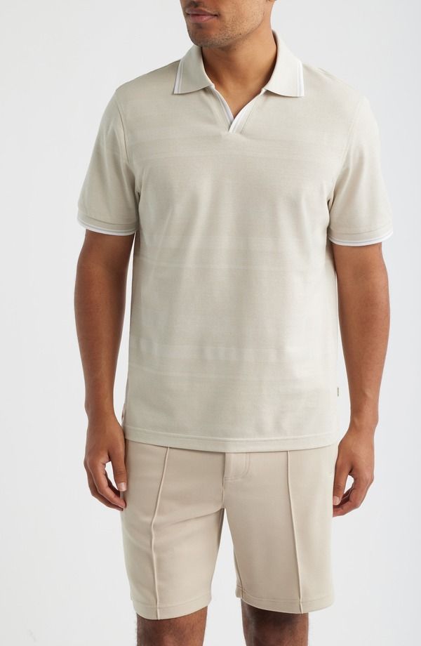 ブガッチ メンズ トップス ポロシャツ Bugatchi Textured Stripe Johnny Collar Polo Limestone ストライプ