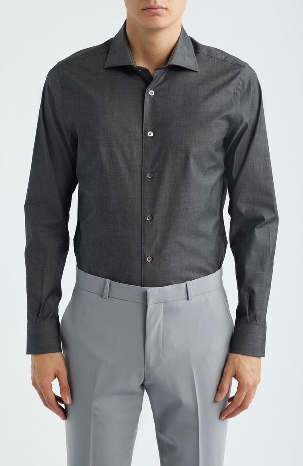 ザネッラ メンズ トップス シャツ コットン Zanella Bassano Tailored Fit Solid Stretch Cotton Twill Dresshirt Charcoal チャコール