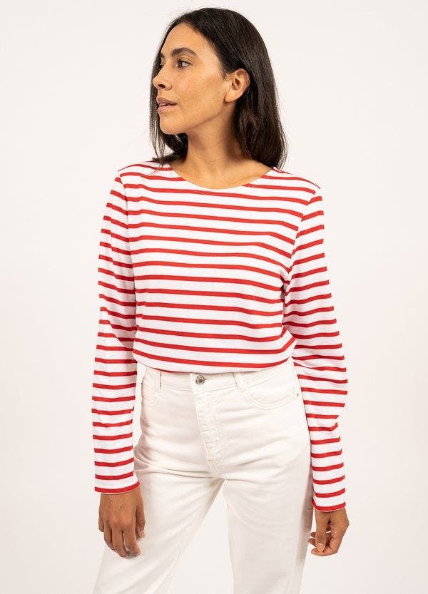 セイントジェームス レディース トップス シャツ Saint James MINQUIERS MODERN Breton Striped Shirt WhiteRed ホワイト