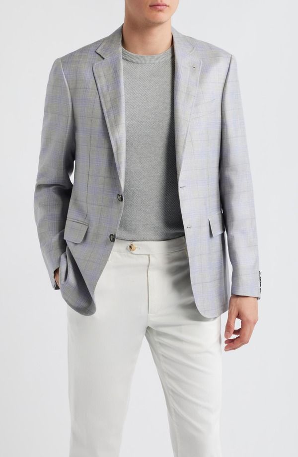 カナーリ メンズ アウター ジャケット・ブルゾン コート リネン Canali Kei Trim Fit Light Grey Plaid Cashmere Linen Blend Sport Coat Light Grey グレー
