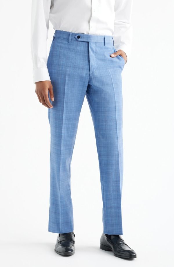 ザネッラ メンズ ボトムス カジュアルパンツ ウール Zanella Parker Flat Front Plaid Wool Dress Pants Blue ブルー