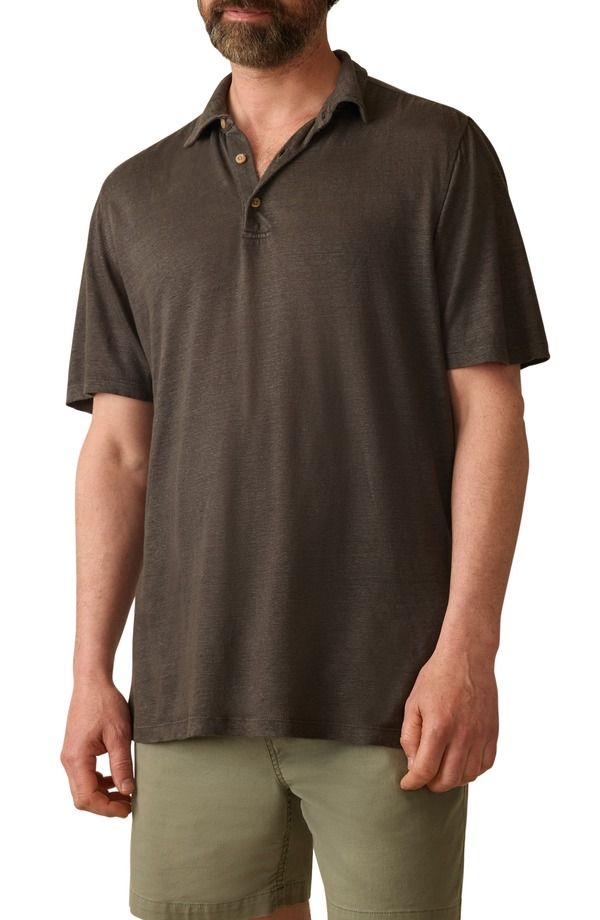 ファレティ メンズ トップス ポロシャツ リネン Faherty Linen Polo Washed Black ブラック