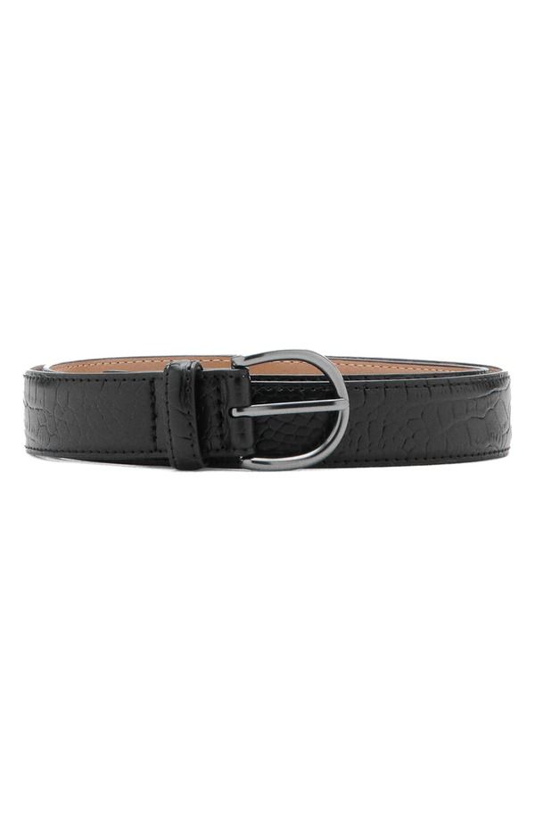 マンゴ メンズ アクセサリー ベルト レザー MANGO Croc Embossed Leather Belt Black ブラック