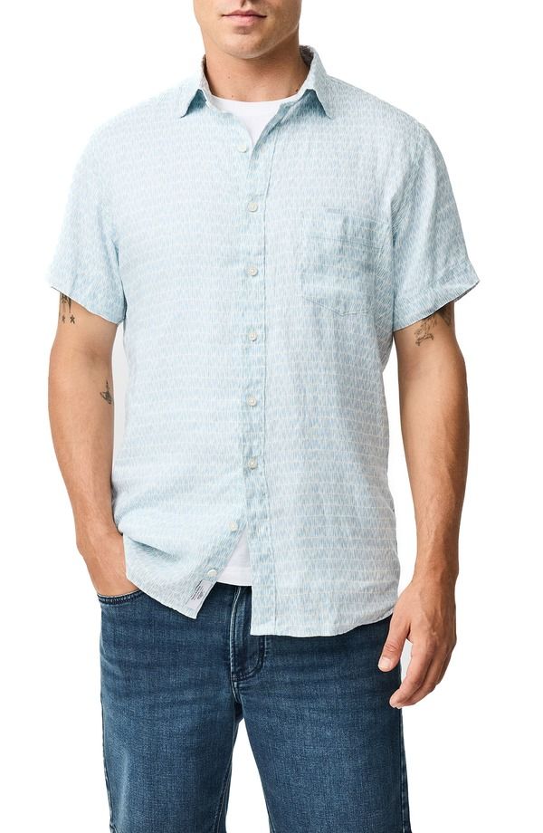 ロッドアンドグン メンズ トップス シャツ プリント リネン Rodd Gunn Glenene Sports Fit Microprint Short Sleeve Linen ButtonUp Shirt Dusk