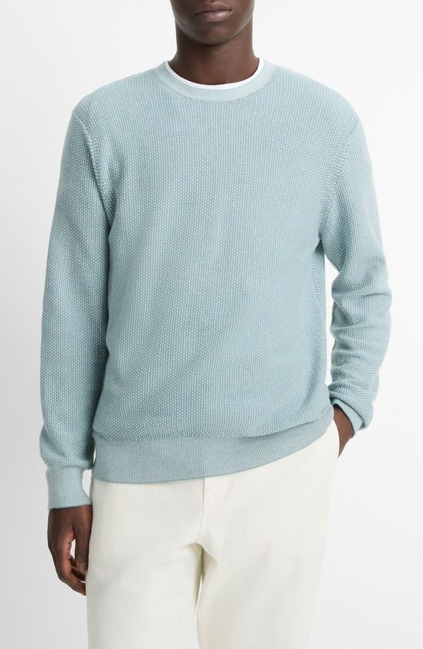 ヴィンス メンズ アウター ニット・セーター クルーネック ウール コットン Vince Geometric Jacquard Wool Cotton Blend Crewneck Sweater Lagoon Classicream クリーム