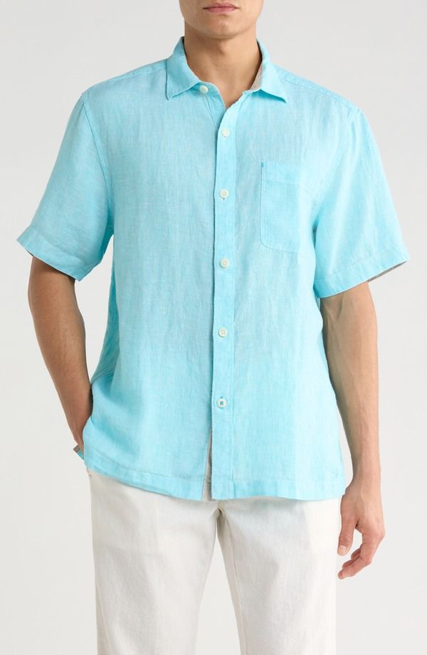 トッミーバハマ メンズ トップス シャツ リネン Tommy Bahama Paradise Breezer Short Sleeve Linen ButtonUp Shirt Blue Radiance ブルー