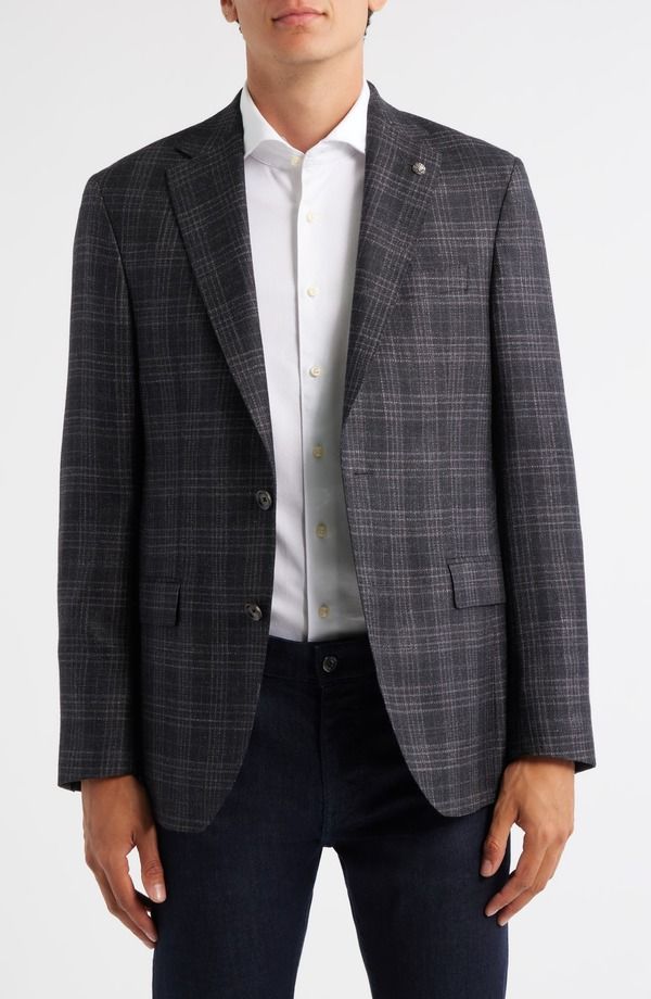 ジャックビクター メンズ アウター ジャケット・ブルゾン ウール シルク コート Jack Victor Midland Contemporary Fit Plaid Wool Silk Blend Sport Coat Charcoal チャコール