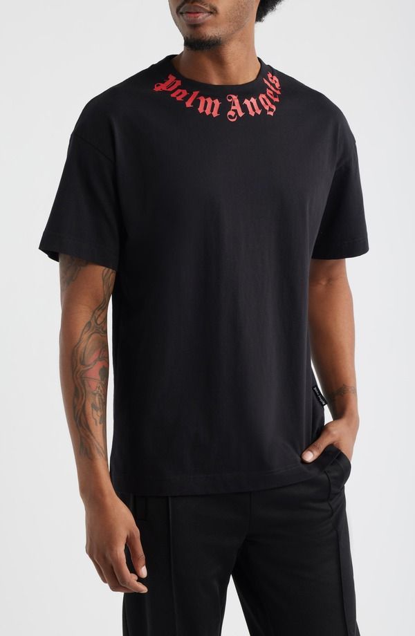 パーム・エンジェルス メンズ トップス Tシャツ コットン ロゴ グラフィック Palm Angels Logo Graphicotton TShirt Black Red ブラック