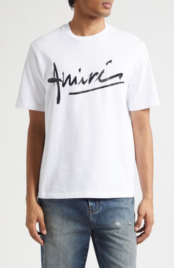 アミリ メンズ トップス Tシャツ ロゴ グラフィック AMIRI Script Logo Graphic TShirt White ホワイト