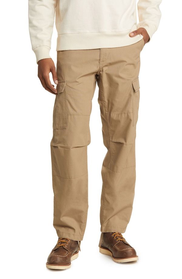 カーハート メンズ ボトムス カジュアルパンツ カーゴパンツ コットン Carhartt Work In Progress Aviation Ripstop Cotton Cargo Pants Leather Rinsed