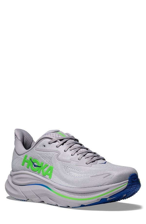 ホカオネオネ メンズ シューズ スニーカー HOKA Clifton 10 Running Shoe Wide Width Available Ash Grey Neon Green グレー