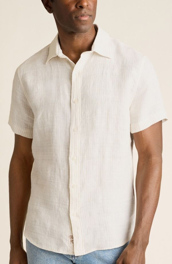 ボノボス メンズ トップス シャツ リネン Bonobos Montauk Stripe Jacquard Short Sleeve Linen ButtonUp Shirt Ewes Textured Linen As Header ストライプ
