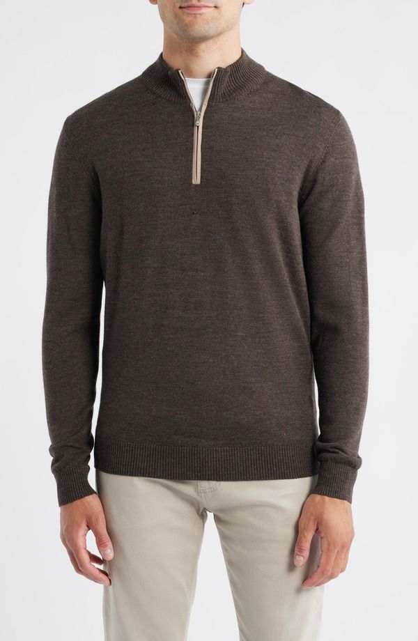 ジョニー オー メンズ アウター ニット・セーター ハーフジップ ウール johnnieO Raynor Merino Wool Quarter Zip Sweater Cocoa ココア