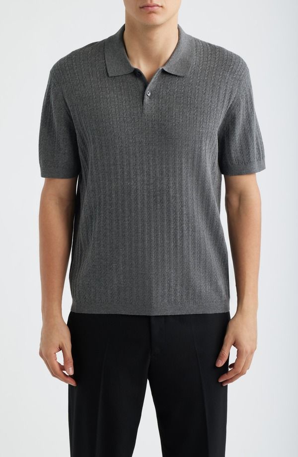 セオリー メンズ トップス ポロシャツ ニット Theory Cable Knit in Light Bilen Polo Medium Grey グレー