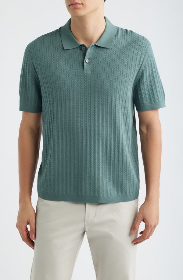セオリー メンズ トップス ポロシャツ ニット Theory Cable Knit in Light Bilen Polo Light Pine Grove