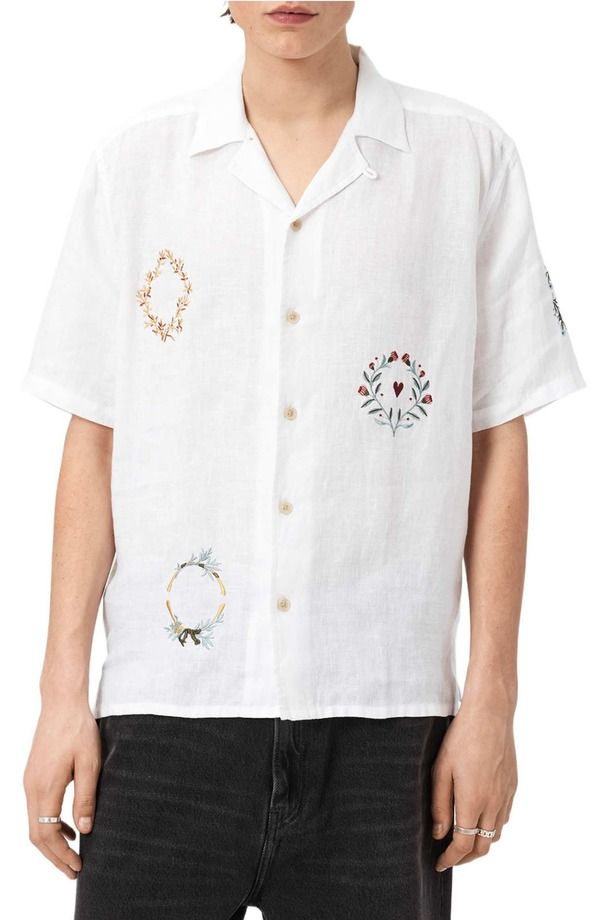 オールセインツ メンズ トップス シャツ 刺繍 AllSaints Deck Embroidered Camp Shirt Ecru エクリュ