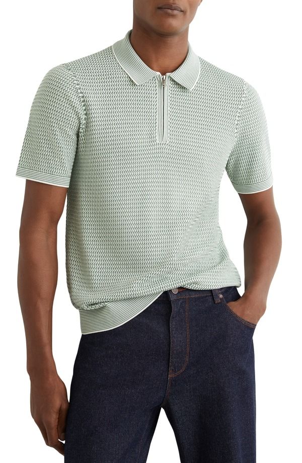 レイス メンズ トップス ポロシャツ ハーフジップ Reiss Brink Textured Stitch Quarter Zipolo Soft Sage Green グリーン