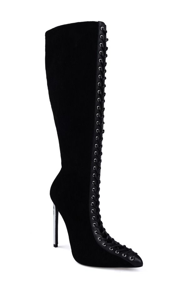 ジジ レディース シューズ ブーツ・レインブーツ レース ZIGI Rudy Pointed Toe Lace Up Knee High Boot Black ブラック